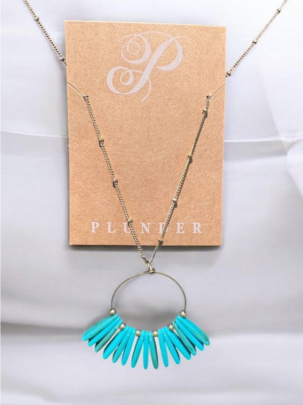 Plunder Turquoise Fan Fringe Necklace - Gold